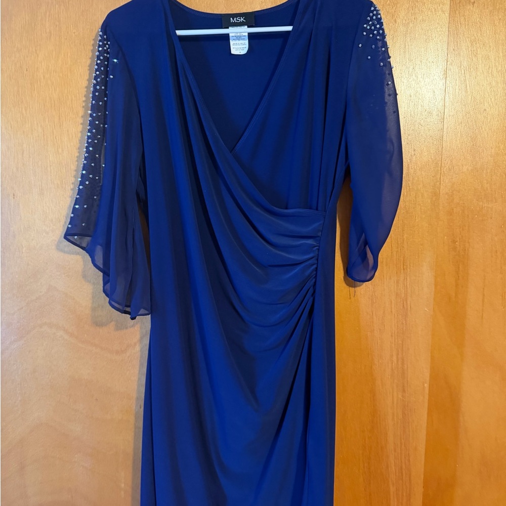 MSK Women's Navy Dress with Embellished Sleeves
